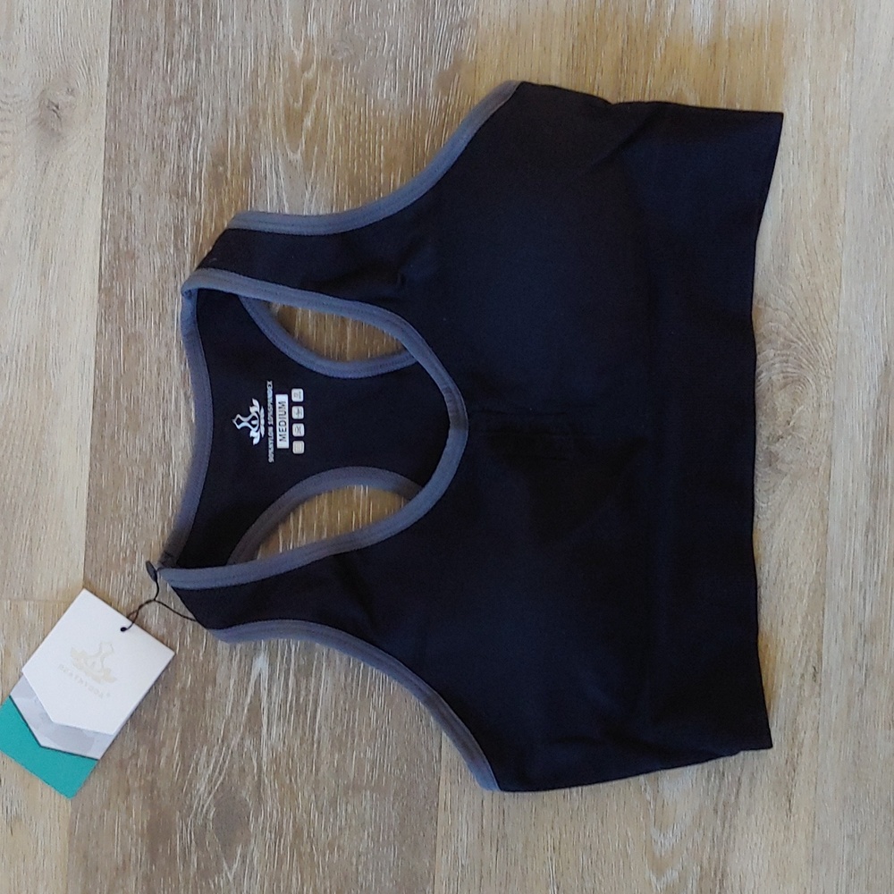 NWT HeathYoga Black Padded Sports Bra Size M